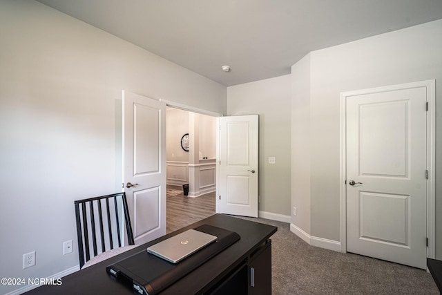 view of carpeted home office