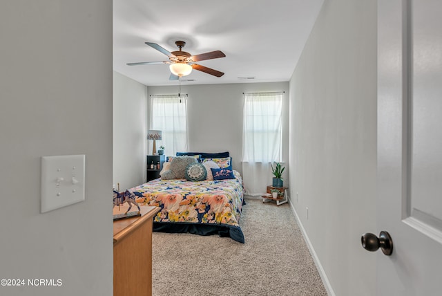 bedroom with carpet floors and ceiling fan