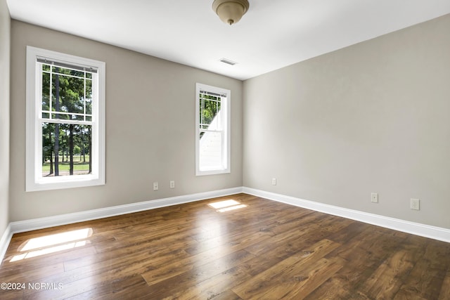 empty room featuring a wealth of natural light and dark hardwood / wood-style floors