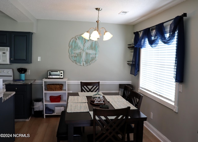 dining room with a notable chandelier, hardwood / wood-style flooring, and a healthy amount of sunlight