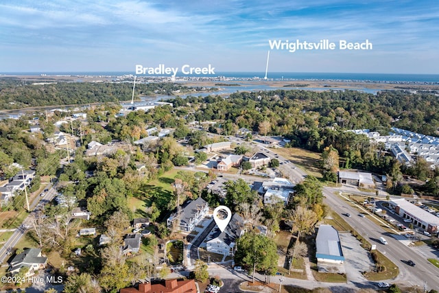 aerial view featuring a water view