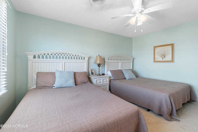 bedroom featuring ceiling fan and carpet