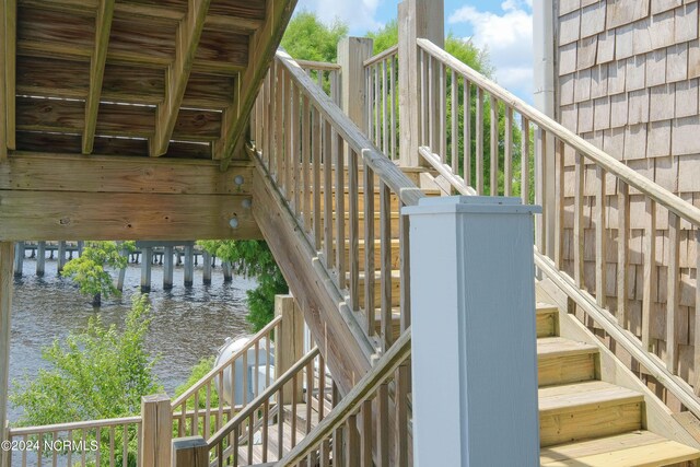 108 Wharf Landing Dr, Edenton, NC 27932 - wooden terrace with a water view and stairway