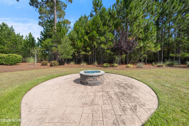 view of patio / terrace with a fire pit