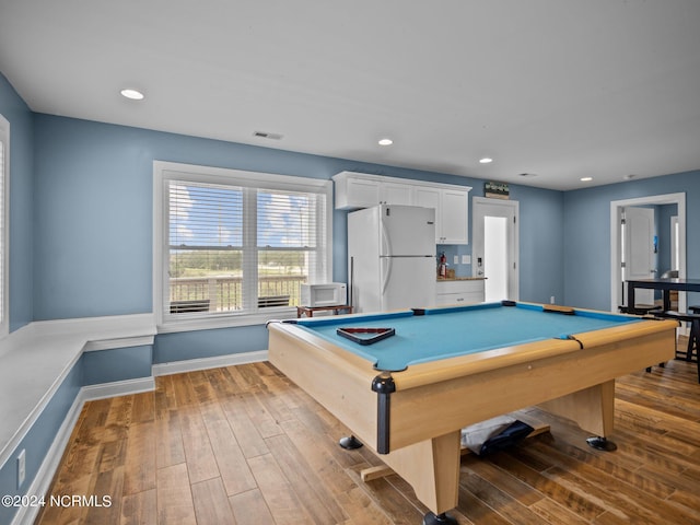 game room featuring billiards and light wood-type flooring