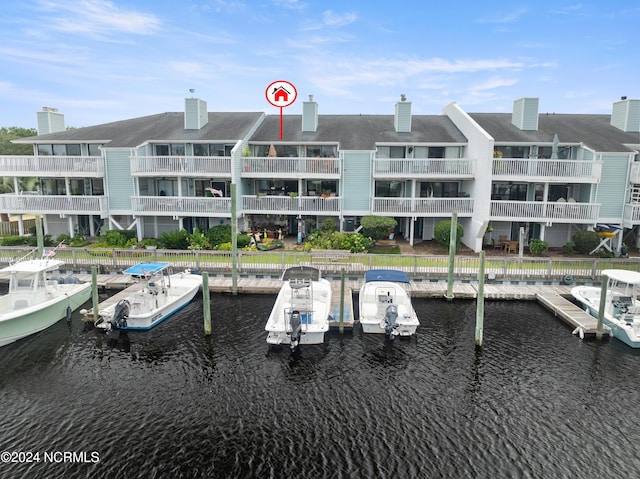 dock area featuring a water view