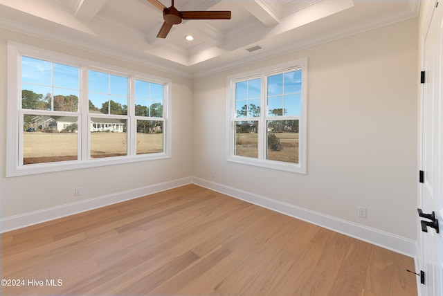 spare room featuring a wealth of natural light, light hardwood / wood-style flooring, and ornamental molding