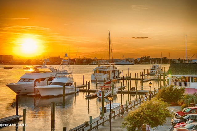 view of dock featuring a water view