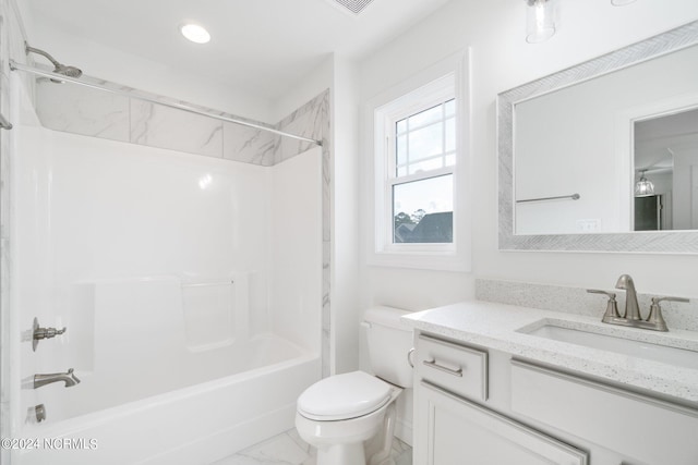 full bathroom featuring vanity, toilet, and shower / bath combination