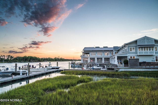 dock area with a water view