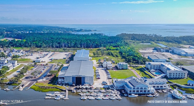 drone / aerial view featuring a water view