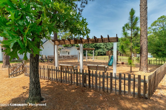 view of yard with a playground