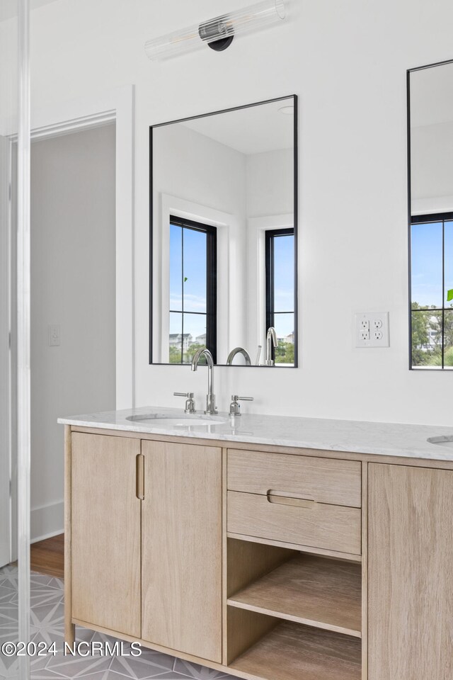 bathroom featuring vanity, a wealth of natural light, and hardwood / wood-style floors