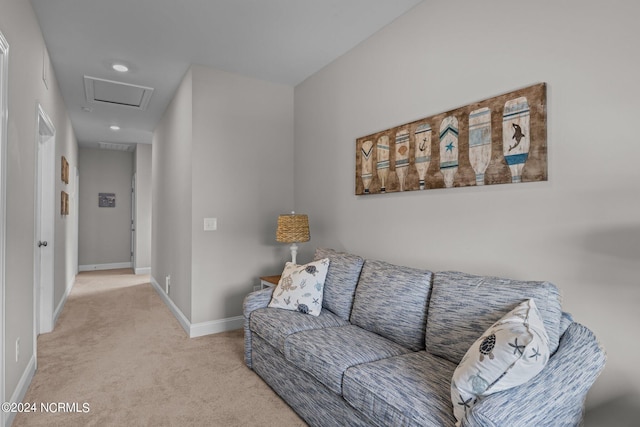 living room featuring light carpet