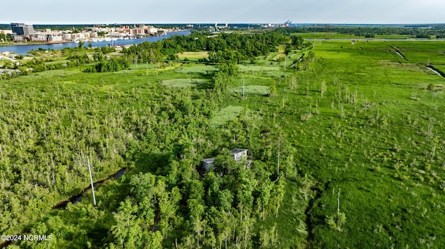 bird's eye view featuring a water view and a rural view