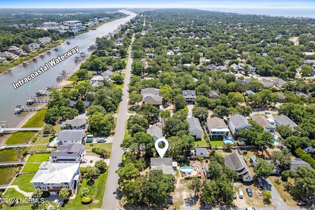 bird's eye view featuring a water view