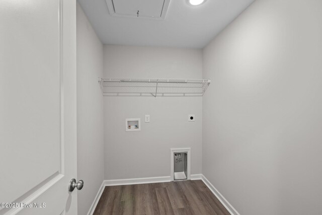 laundry room with washer hookup, dark wood-type flooring, and hookup for an electric dryer