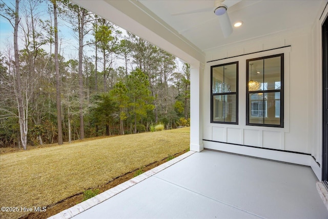 view of patio / terrace featuring ceiling fan