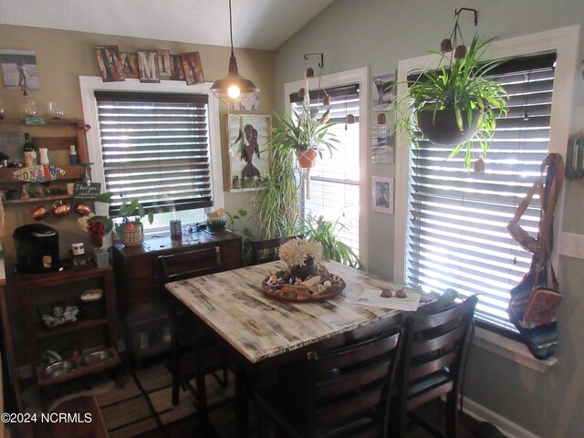 dining area with vaulted ceiling and a wealth of natural light