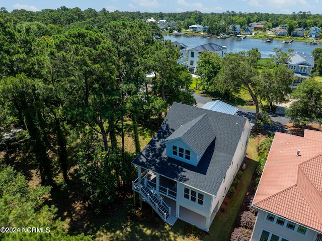 aerial view with a water view