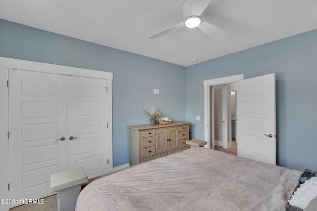 bedroom featuring a closet and ceiling fan