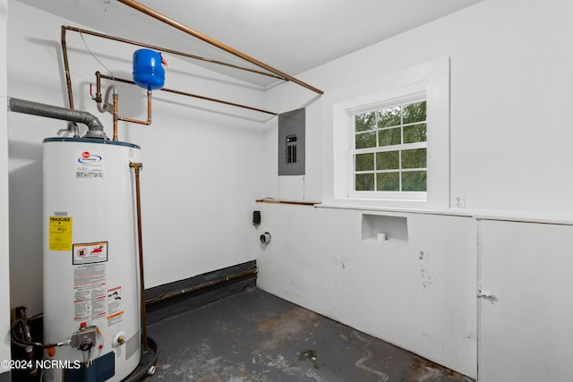 utility room with water heater and electric panel