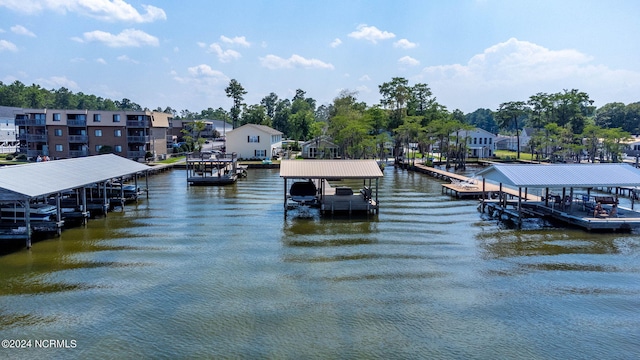 dock area featuring a water view