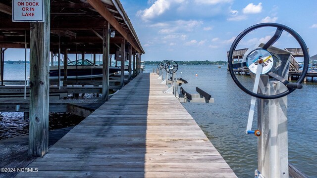 view of dock featuring a water view