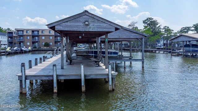 view of dock featuring a water view