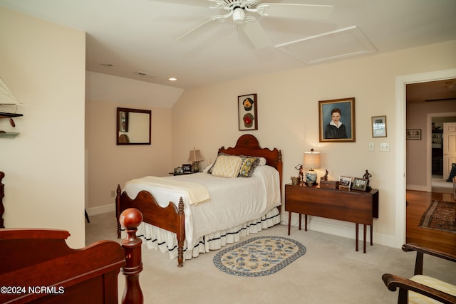 bedroom featuring ceiling fan and hardwood / wood-style floors