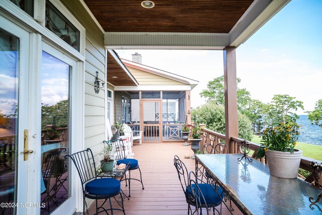 deck with a water view