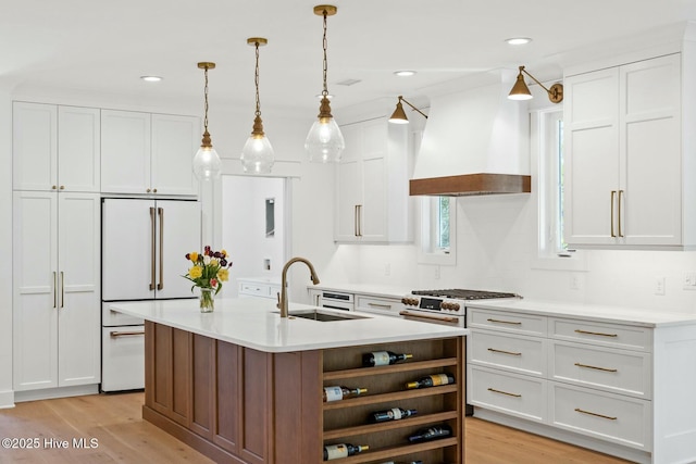 3404 Eagle Crest Dr SW, Supply, NC 28462 - kitchen with custom exhaust hood, white appliances, a sink, light countertops, and recessed lighting