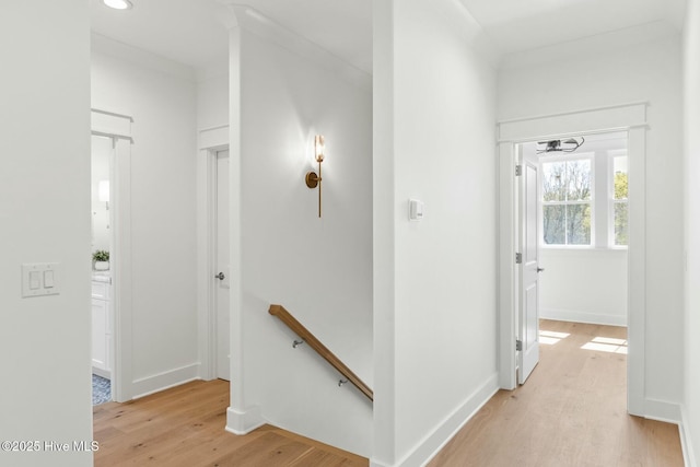 3404 Eagle Crest Dr SW, Supply, NC 28462 - hall with an upstairs landing, light wood-type flooring, baseboards, and recessed lighting