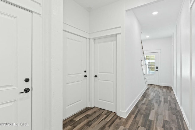 3404 Eagle Crest Dr SW, Supply, NC 28462 - hall featuring dark wood-type flooring, recessed lighting, and baseboards