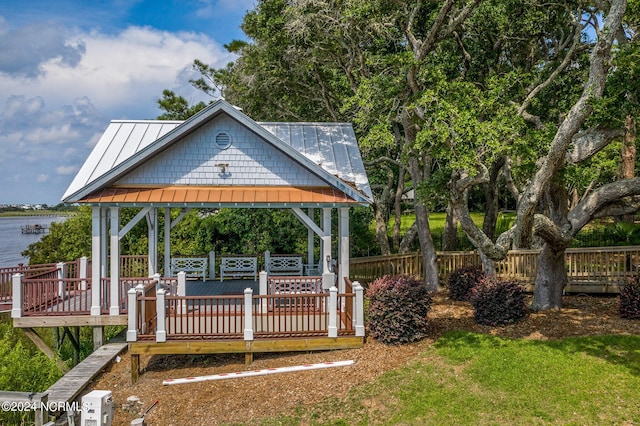 3404 Eagle Crest Dr SW, Supply, NC 28462 - view of yard with a gazebo and a deck with water view