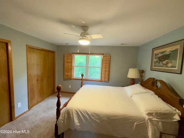 bedroom with carpet floors and ceiling fan