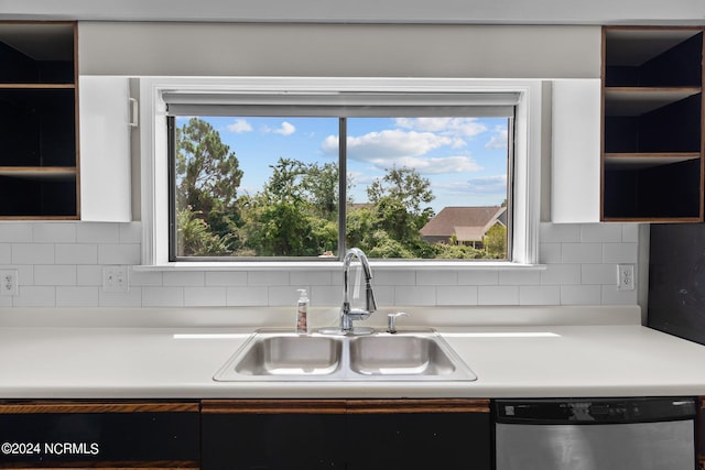 kitchen featuring tasteful backsplash, plenty of natural light, sink, and dishwasher