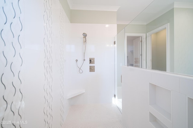 3772 Barnesmore Dr, Castle Hayne, NC 28429 - bathroom featuring ornamental molding and tiled shower