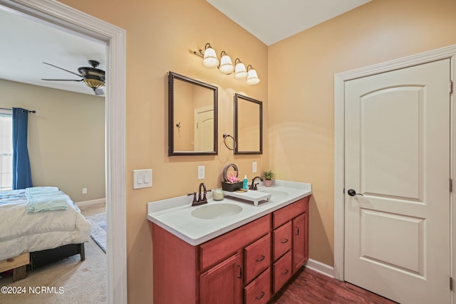 bathroom with vanity and ceiling fan