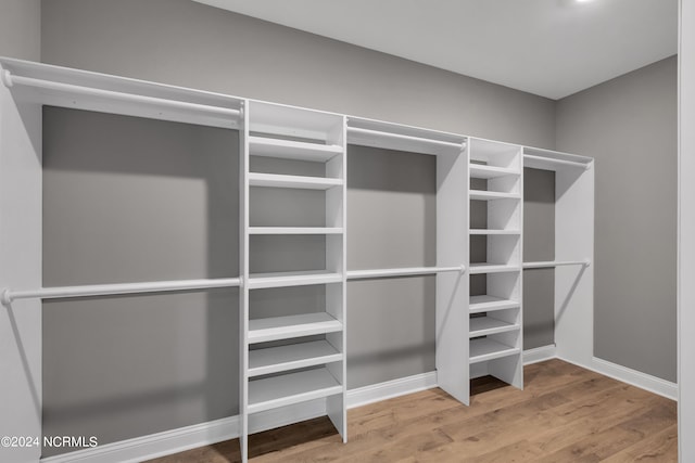 walk in closet with hardwood / wood-style floors