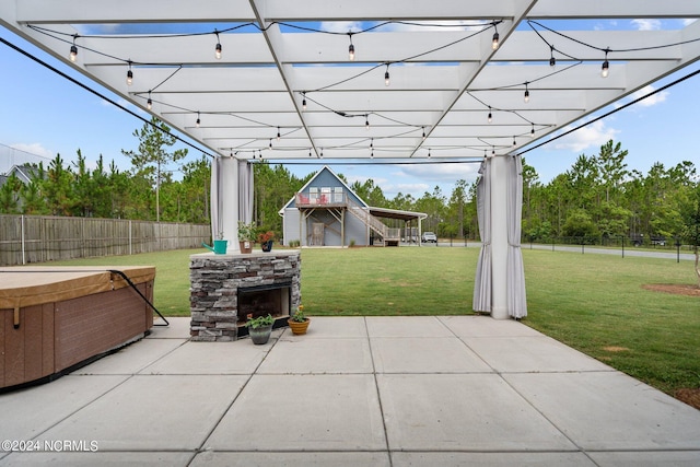 view of patio featuring a pergola and a hot tub