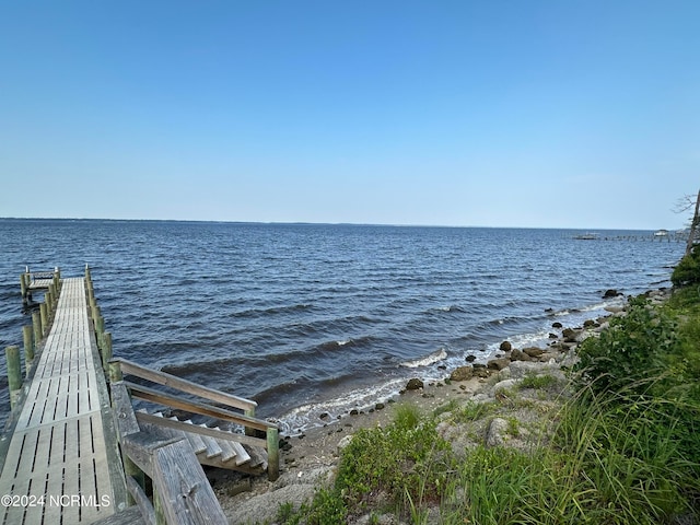 view of dock with a water view