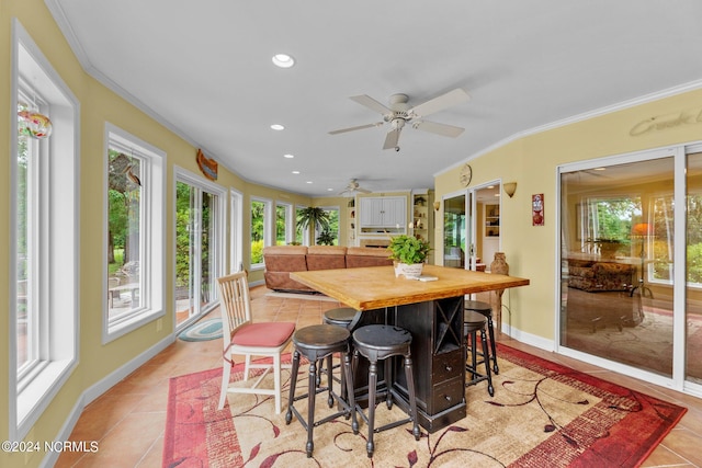 sunroom / solarium featuring ceiling fan