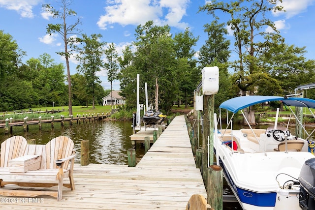 view of dock featuring a water view