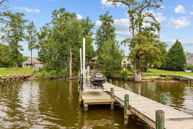 view of dock featuring a water view