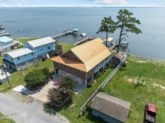 bird's eye view featuring a water view