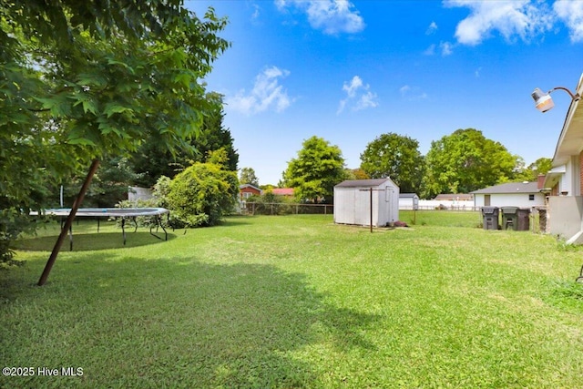 212 Bunche Dr, Goldsboro, NC 27530 - fenced backyard with a trampoline and a storage unit