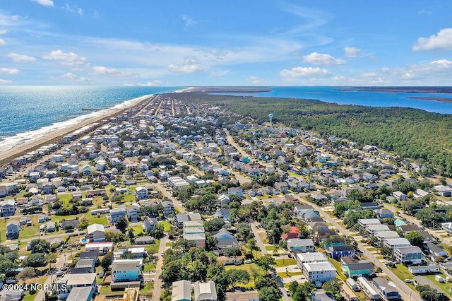 aerial view with a view of the beach and a water view