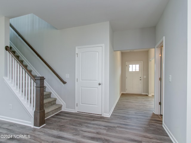 entryway with wood-type flooring