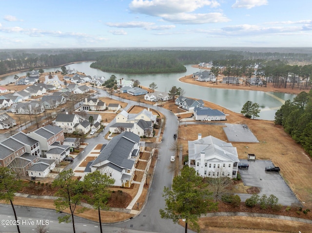 aerial view featuring a residential view and a water view